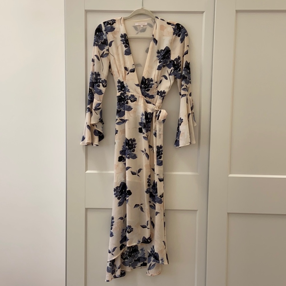 Pink floral long sleeve midi dress